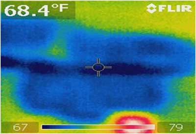 Thermal imaging showing cold spot due to an insulation void